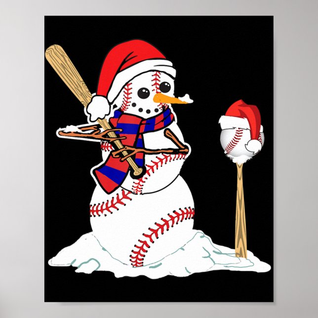 Affiche Baseball Noël Snowman Jouer Baseball (Devant)