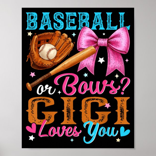 Affiche Baseball Or Bows Gigi Loves You Gender Reveal Baby (Devant)