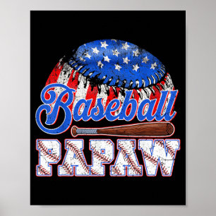 Affiche Baseball Papaw Drapeau USA Fête des Pères Jour de
