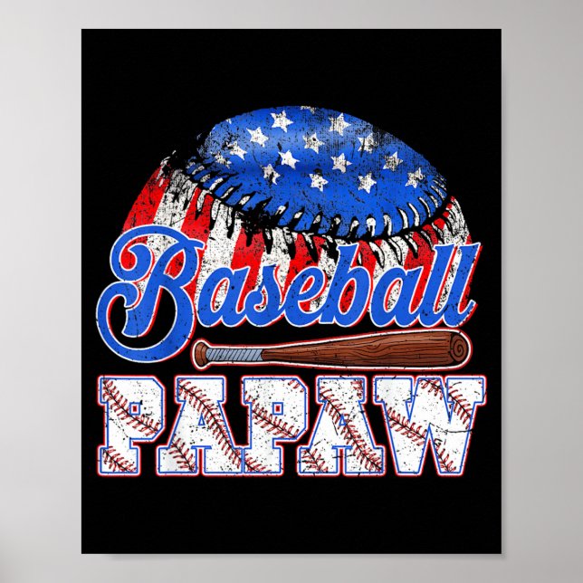 Affiche Baseball Papaw Drapeau USA Fête des Pères Jour de  (Devant)