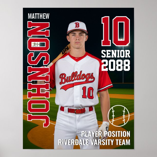 Affiche Baseball Player Card Custom Photo Sports Senior (Devant)