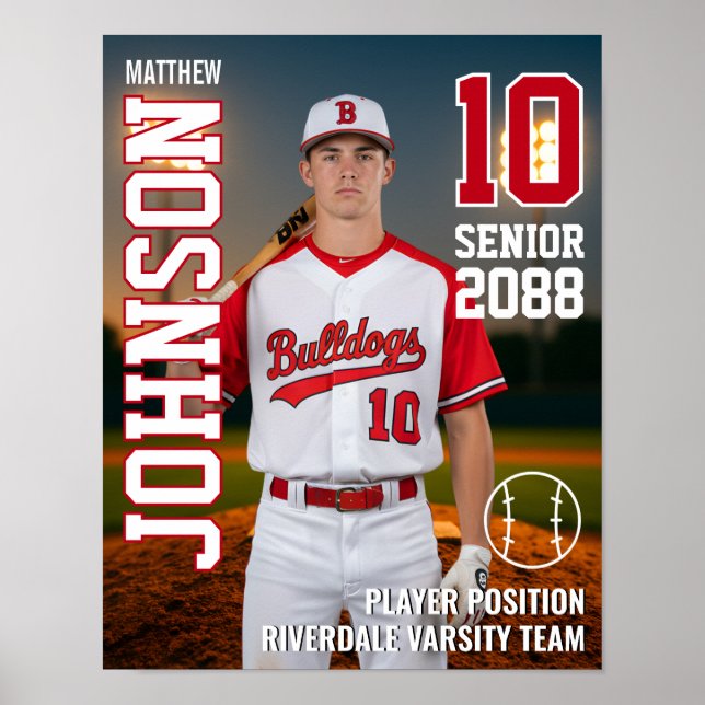 Affiche Baseball Player Personalized Photo Senior Sports (Devant)