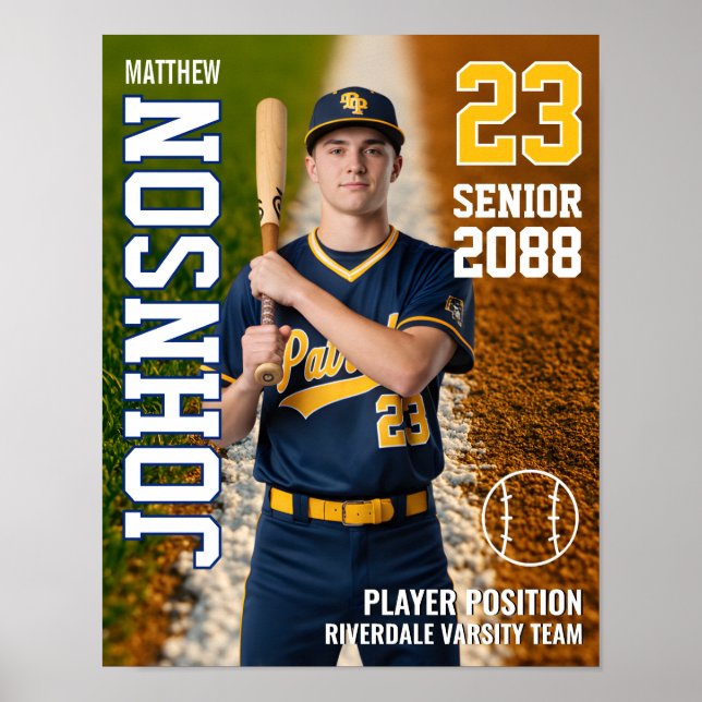 Affiche Baseball Player Senior Class Custom Photo Sports (Devant)