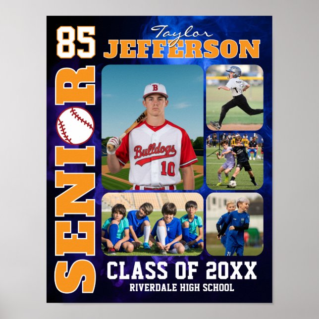 Affiche Baseball Player Senior Night Sports Photo Collage (Devant)