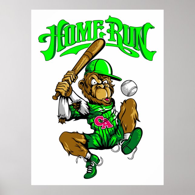 Affiche Baseball Singe Coup de Circuit (Devant)