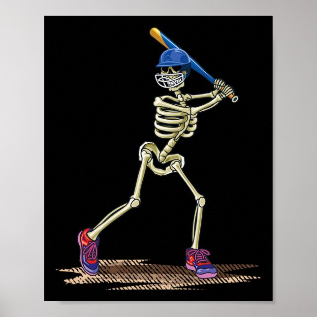 Affiche Baseball Skeleton Halloween Hommes garçons Basebal (Devant)