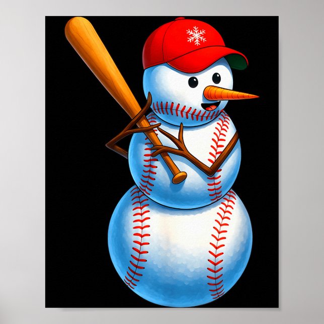 Affiche Baseball Snowman Merry Christmas Xmas Pajamas Men  (Devant)
