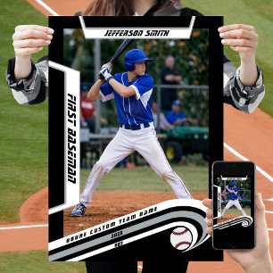 Affiche Baseball Souvenirs en Argent Noir Personnalisé Viv