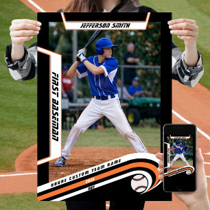 Affiche Baseball Souvenirs en Orange Noir Personnalisé Viv