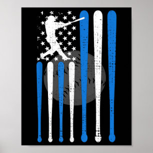 Affiche Baseball vintage American US Drapeau Spiritueux Ba
