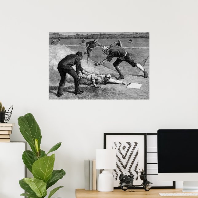 Affiche Baseball vintage par Thure De Thulstrup, 1885 (Bureau à domicile)