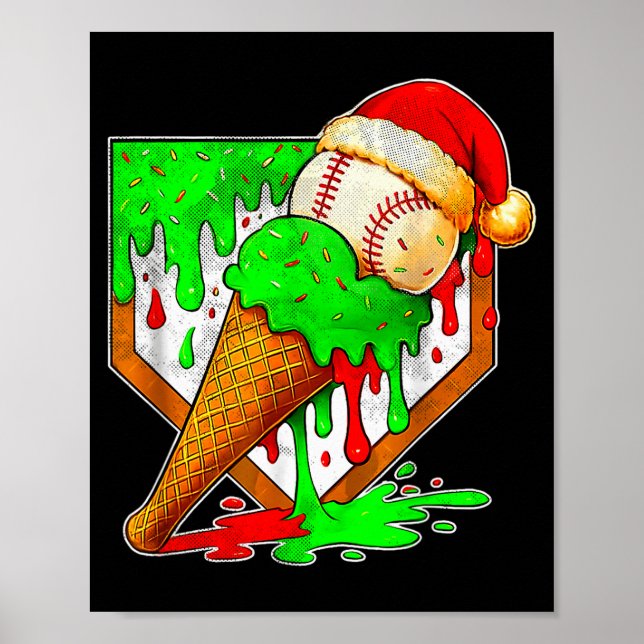 Affiche Baseball Xmas Christmas Baseball Ice Cream Drip Bo (Devant)