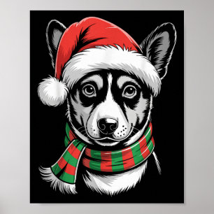 Affiche Basenji Chien Noël Noël Chapeau Noël Écharpe Costu