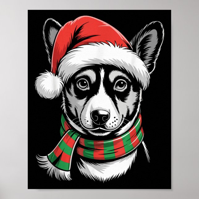 Affiche Basenji Chien Noël Noël Chapeau Noël Écharpe Costu (Devant)