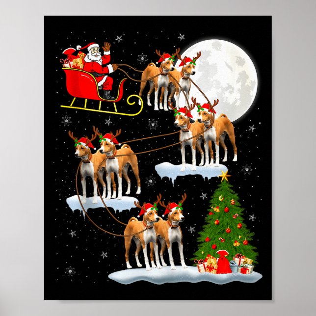 Affiche Basenji Dog Santa Sleigh Flying Funny Magical Chri (Devant)