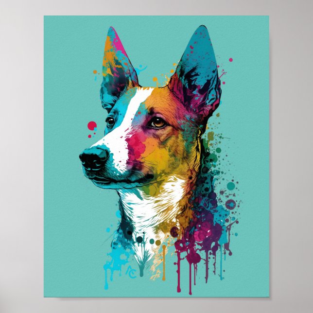Affiche Basenji - Graffiti Neon Enk Splash (Devant)