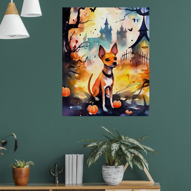 Affiche Basenji Halloween avec citrouilles effrayant  (Salon 1)