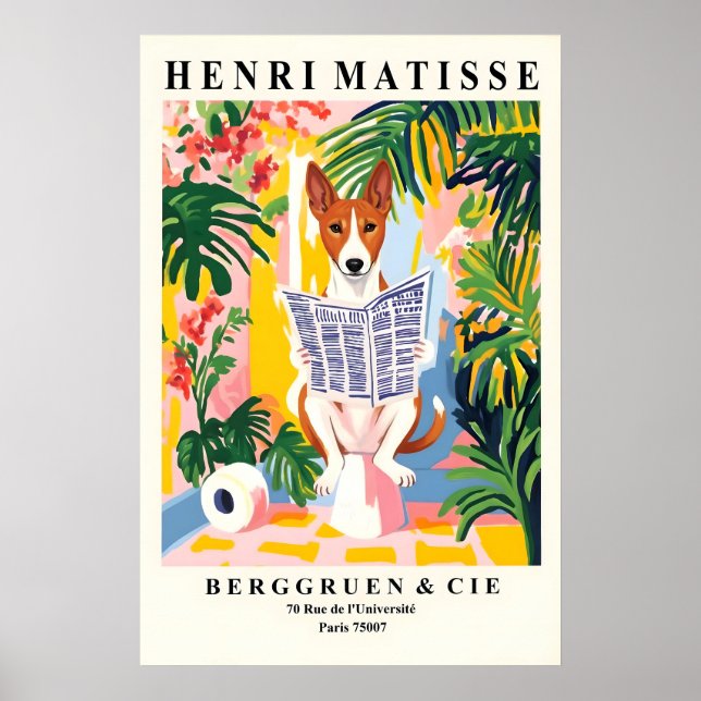 Affiche Basenji on Toilet Art Print Funny Matisse Style (Devant)