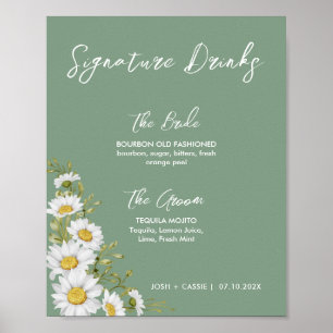 Affiche Basil Green & White Daisies Signature Boissons