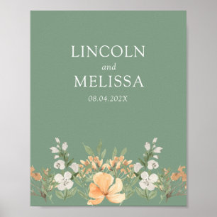 Affiche Basil, Pêche et blanc Mariage Floral Couple