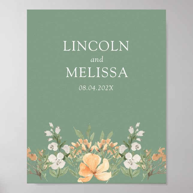 Affiche Basil, Pêche et blanc Mariage Floral Couple (Devant)