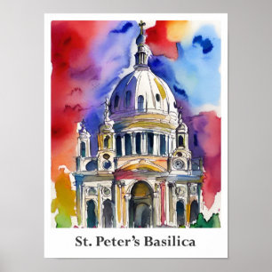 Affiche Basilique Saint-Pierre Aquarelle du Vatican Voyage