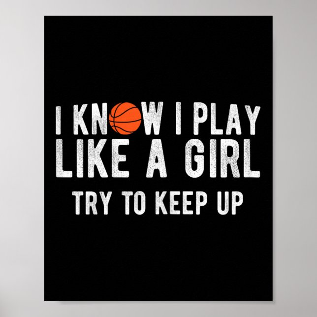 Affiche Basket-ball amusant Jouer Comme Une Fille Ball (Devant)