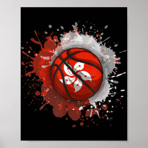 Affiche Basket-ball avec drapeau de Hong Kong