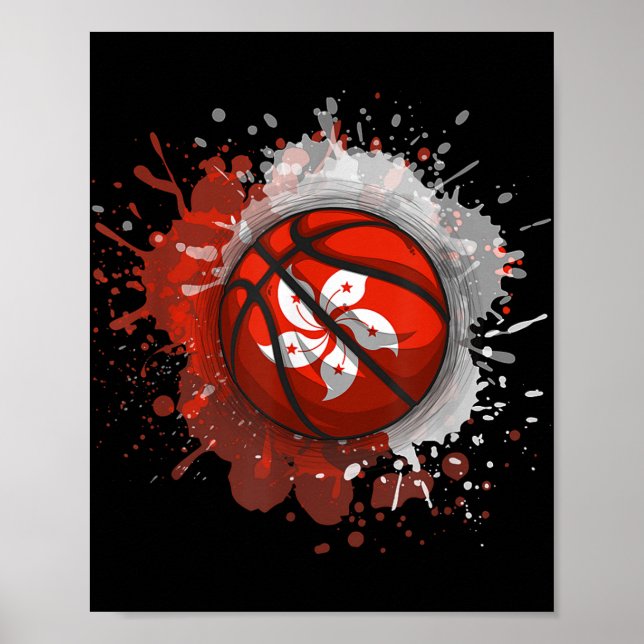 Affiche Basket-ball avec drapeau de Hong Kong (Devant)