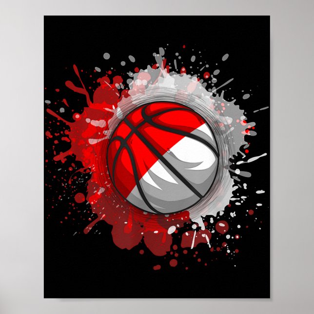 Affiche Basket-ball avec drapeau indonésien (Devant)