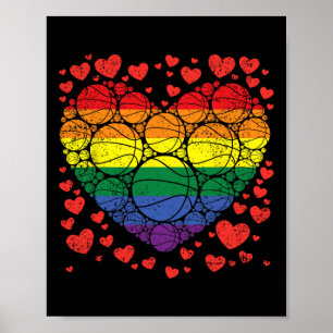 Affiche Basket-ball Coeur Gay Retro Pride Drapeau LGBT-Q P