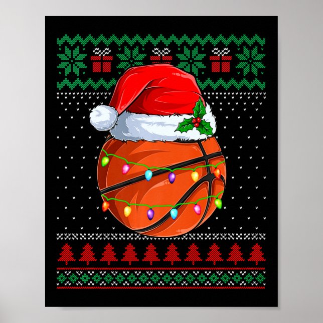Affiche Basket-ball de Noël moche Sweater Santa Hat (Devant)