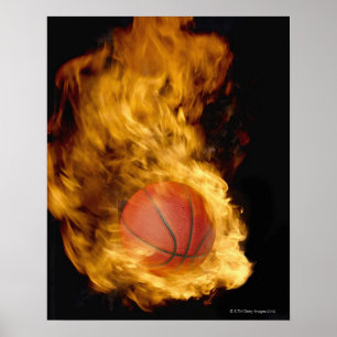 Affiche Basket-ball en feu (composite numérique)