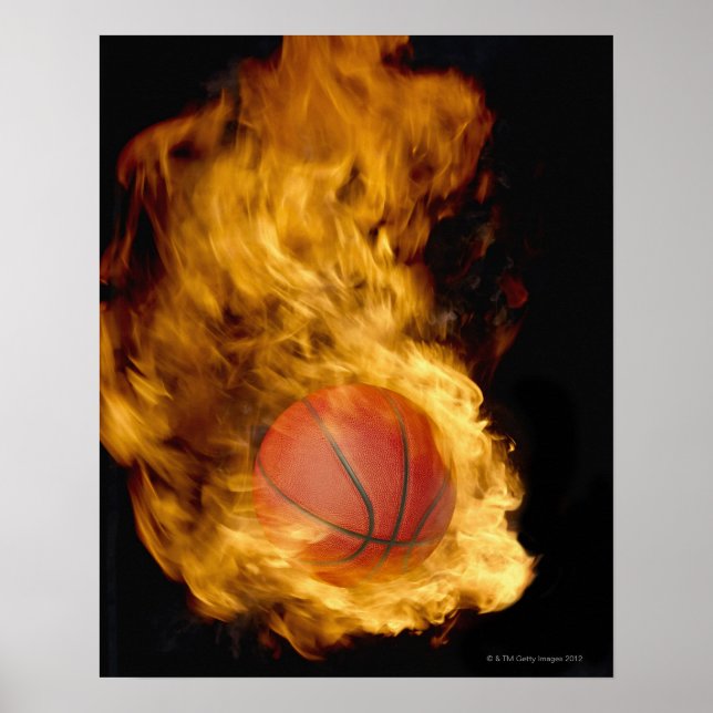 Affiche Basket-ball en feu (composite numérique) (Devant)