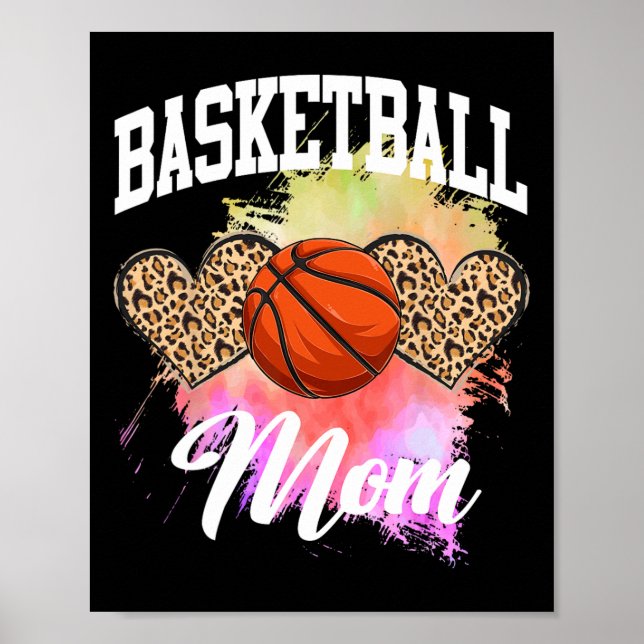 Affiche Basket-ball Leopard Heart Tie Dye Basketball Maman (Devant)