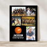 Affiche Basket-ball personnalisé Photo Collage Nom de l'éq<br><div class="desc">Cette affiche personnalisée avec photo collage de basket présente vos photos de basket-ball téléchargées préférées, un graphique de basket-ball orange avec le numéro de maillot de votre joueur et du texte supplémentaire comme le nom de votre joueur et/ou le nom de l'équipe. Ce design est mis en regard d'une couleur...</div>