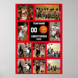 Affiche Basketball 10 Photo collage Red nom de l'équipe