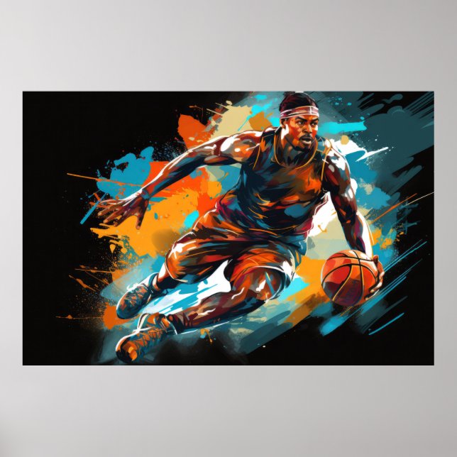 Affiche Basketball Action Sport Peinture Art Abstrait (Devant)