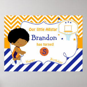 Affiche Basketball African American Boy Anniversaire