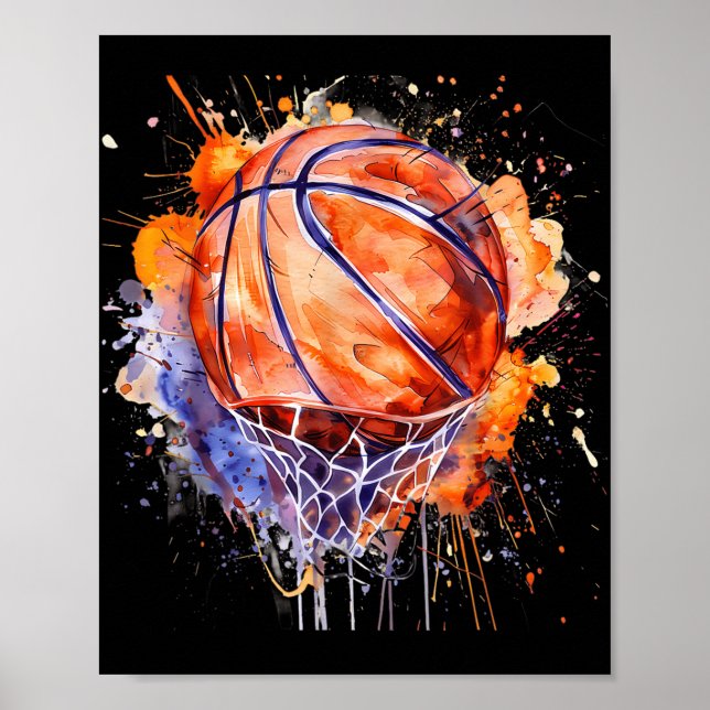 Affiche Basketball Aquarelle Artework Basketball Hop Colo (Devant)