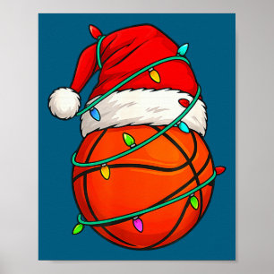 Affiche Basketball avec chapeau de Père Noël drôle de Noël