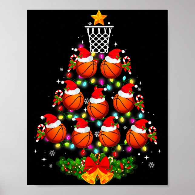 Affiche Basketball Christmas Tree Lights Red Santa Hat Xma (Devant)