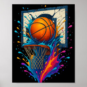 Affiche Basketball coloré Slam Dunk Splash Hoop Backboar