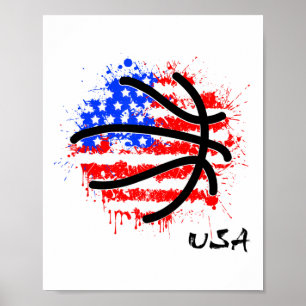 Affiche Basketball Patriotique 4 Juillet Hommes Drapeau Am