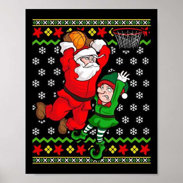 Affiche Basketball Santa Claus Slam Dunk Elf Ugly Christma (Devant)