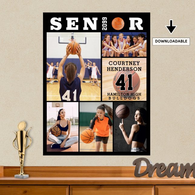 Affiche Basketball Senior Graduation 6 Photo Collage (Créateur téléchargé)