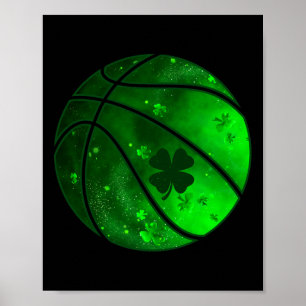 Affiche Basketball Shamrock irlandais Lucky Clover St Patr