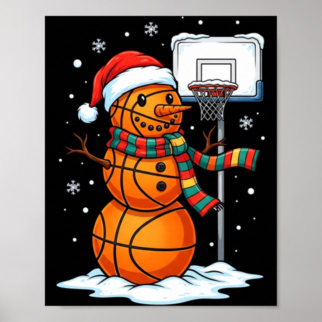 Affiche Basketball Snowman Christmas Santa Hat Funny Xmas  (Devant)