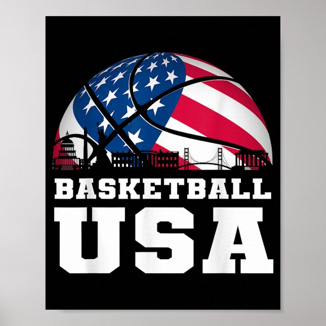Affiche Basketball USA Support the Team Tshirt USA Flag Dr (Devant)