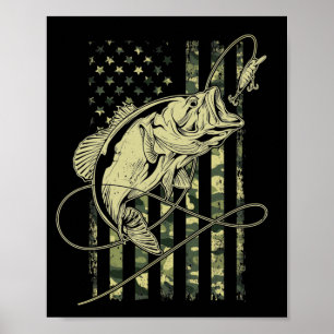 Affiche Bass Fishing American Flag USA Fishman